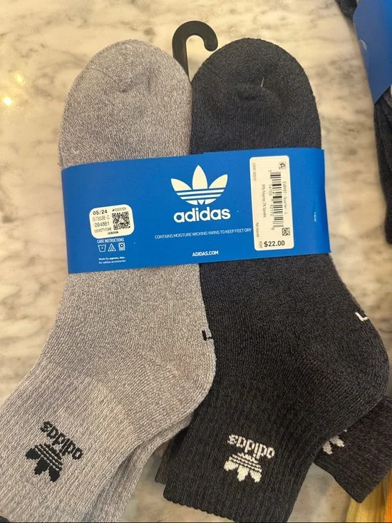 adidas Men's Crew Socks Pack - Gray, Dark Gray, Olive, Yellow - Picture 3 of 4